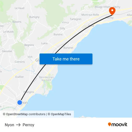 Nyon to Perroy map
