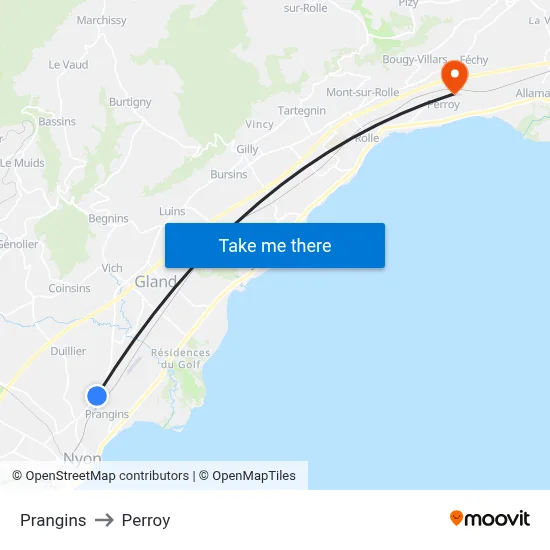 Prangins to Perroy map