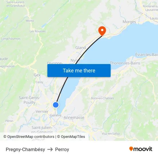 Pregny-Chambésy to Perroy map