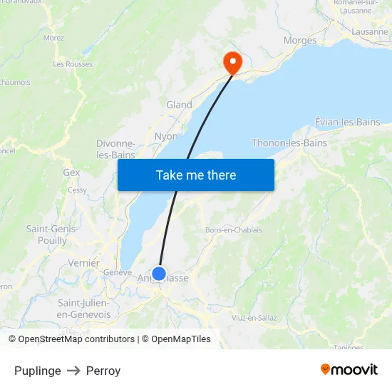 Puplinge to Perroy map