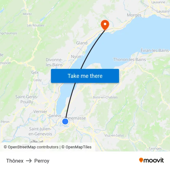 Thônex to Perroy map
