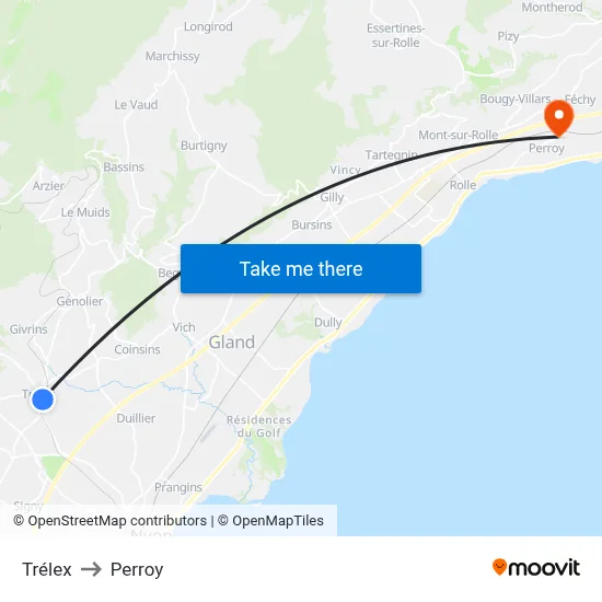Trélex to Perroy map