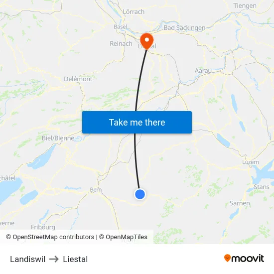 Landiswil to Liestal map