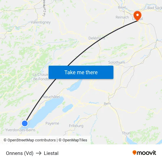 Onnens (Vd) to Liestal map