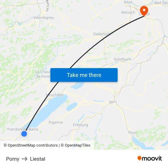 Pomy to Liestal map