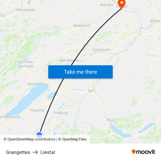 Grangettes to Liestal map