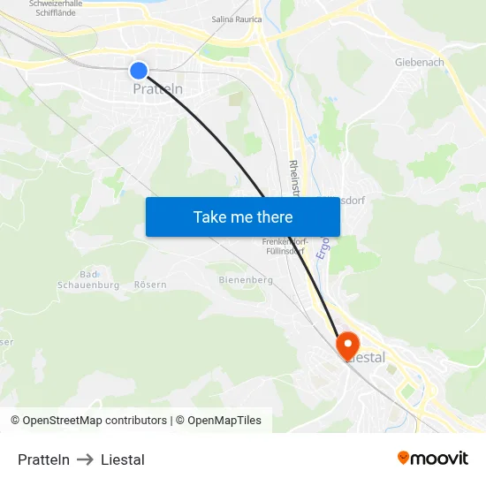 Pratteln to Liestal map