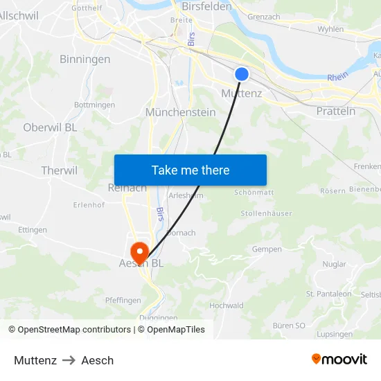 Muttenz to Aesch map