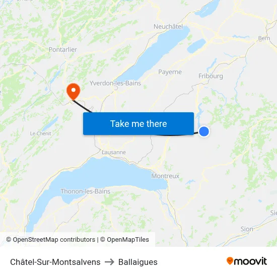 Châtel-Sur-Montsalvens to Ballaigues map