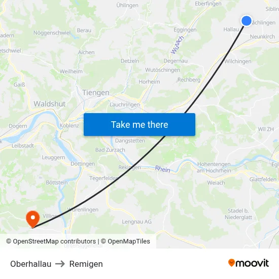 Oberhallau to Remigen map