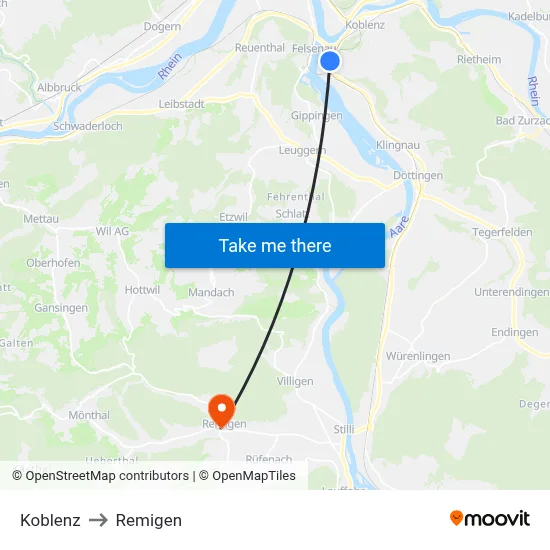 Koblenz to Remigen map