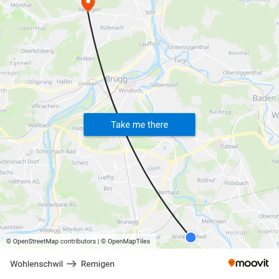 Wohlenschwil to Remigen map