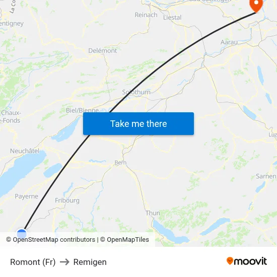 Romont (Fr) to Remigen map