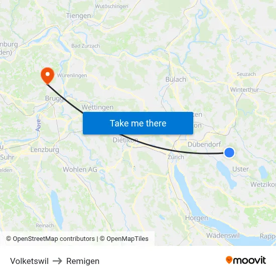 Volketswil to Remigen map