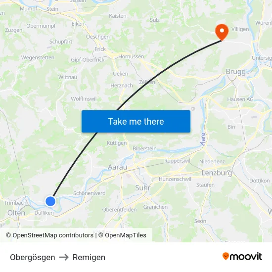 Obergösgen to Remigen map