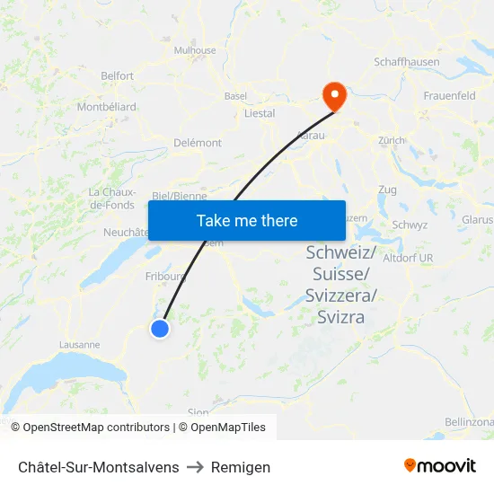 Châtel-Sur-Montsalvens to Remigen map