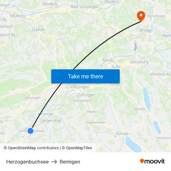 Herzogenbuchsee to Remigen map