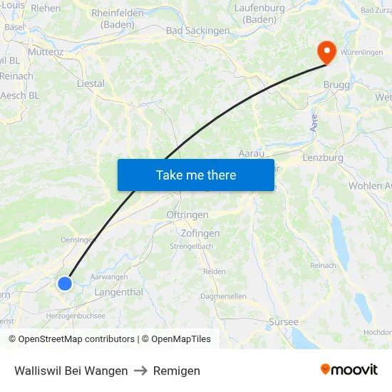 Walliswil Bei Wangen to Remigen map