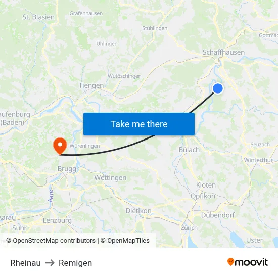 Rheinau to Remigen map