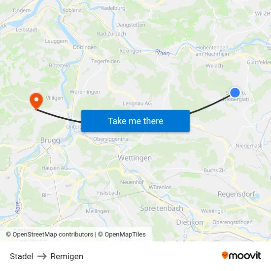 Stadel to Remigen map