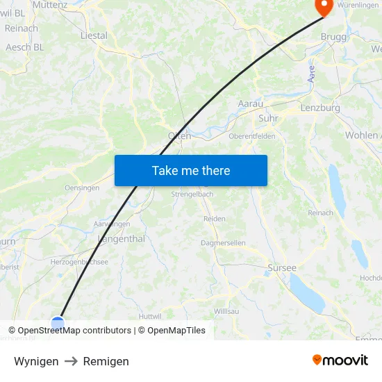 Wynigen to Remigen map