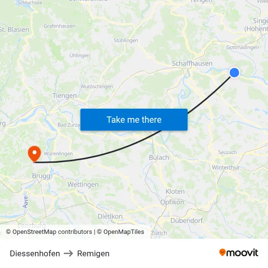 Diessenhofen to Remigen map