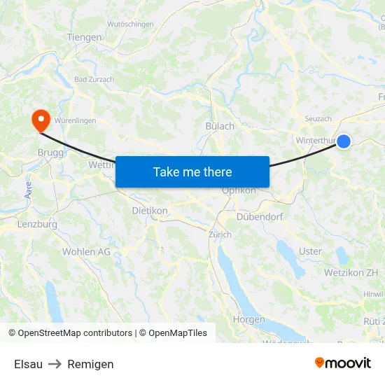 Elsau to Remigen map