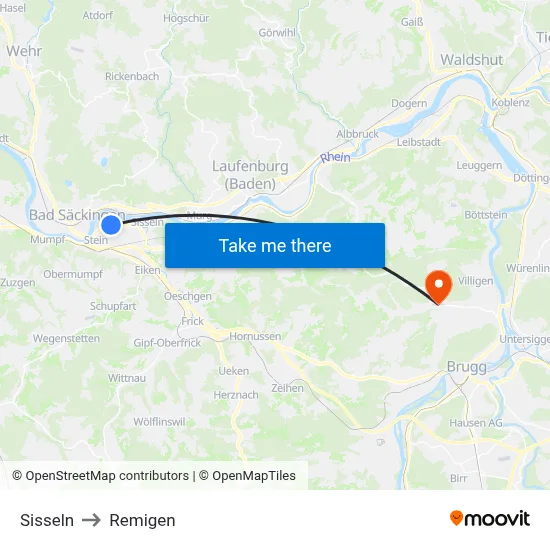 Sisseln to Remigen map