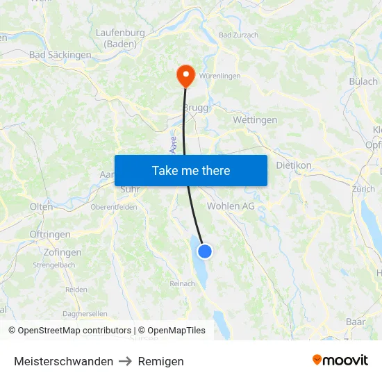 Meisterschwanden to Remigen map