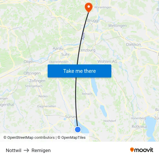 Nottwil to Remigen map