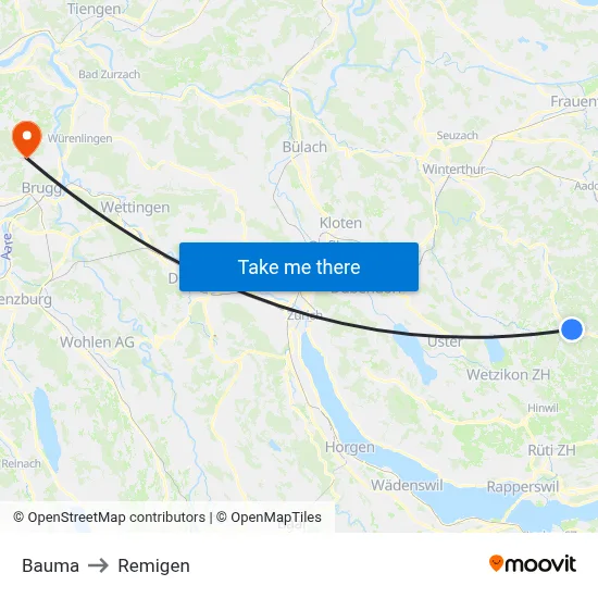 Bauma to Remigen map