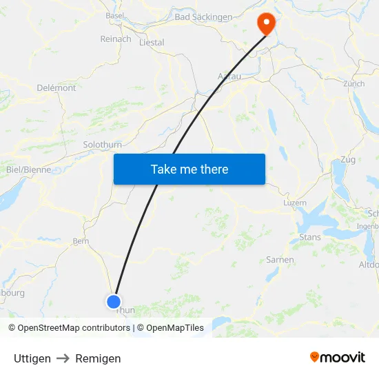 Uttigen to Remigen map
