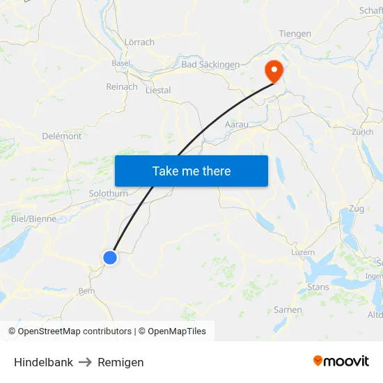 Hindelbank to Remigen map