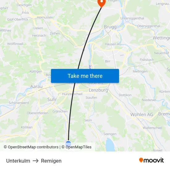 Unterkulm to Remigen map