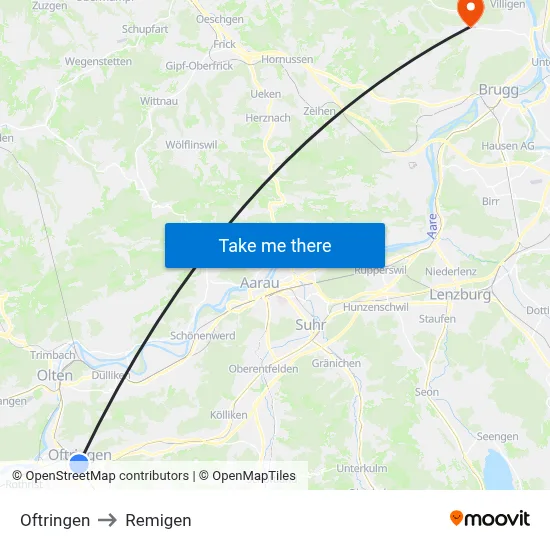 Oftringen to Remigen map