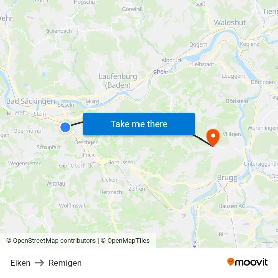 Eiken to Remigen map