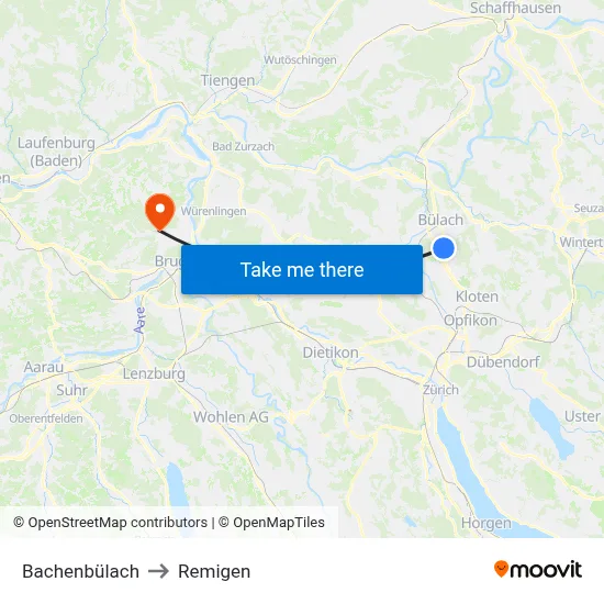 Bachenbülach to Remigen map