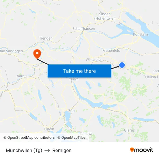 Münchwilen (Tg) to Remigen map