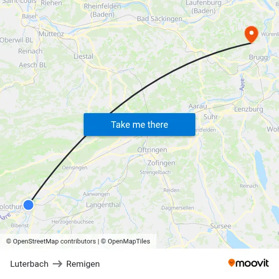 Luterbach to Remigen map
