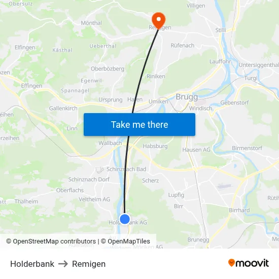 Holderbank to Remigen map