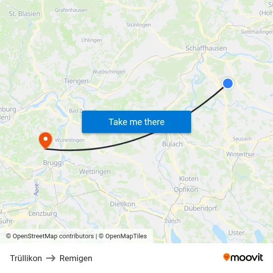 Trüllikon to Remigen map