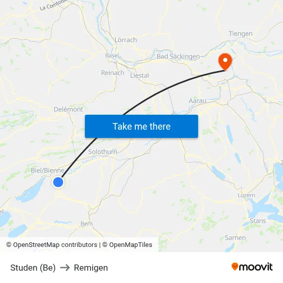 Studen (Be) to Remigen map