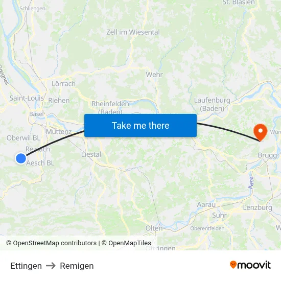 Ettingen to Remigen map