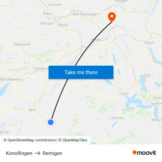 Konolfingen to Remigen map