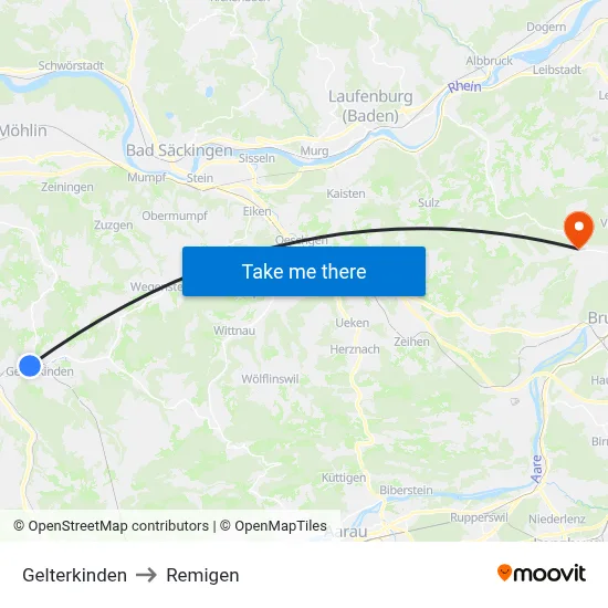 Gelterkinden to Remigen map