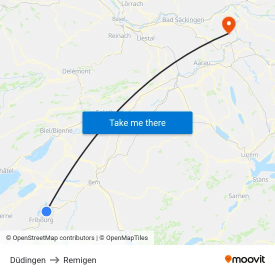 Düdingen to Remigen map