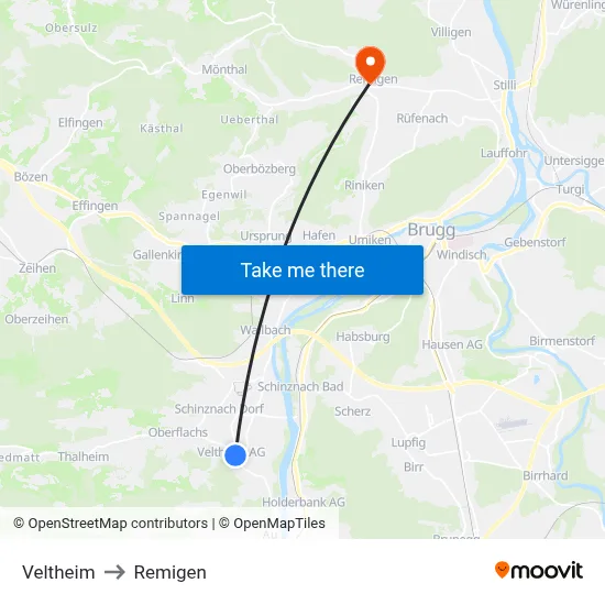 Veltheim to Remigen map