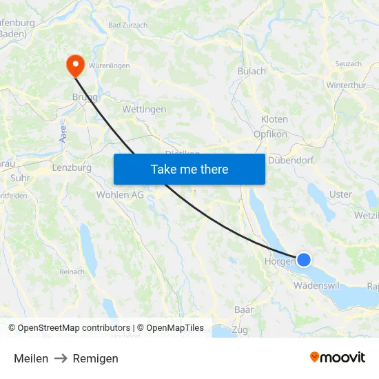 Meilen to Remigen map
