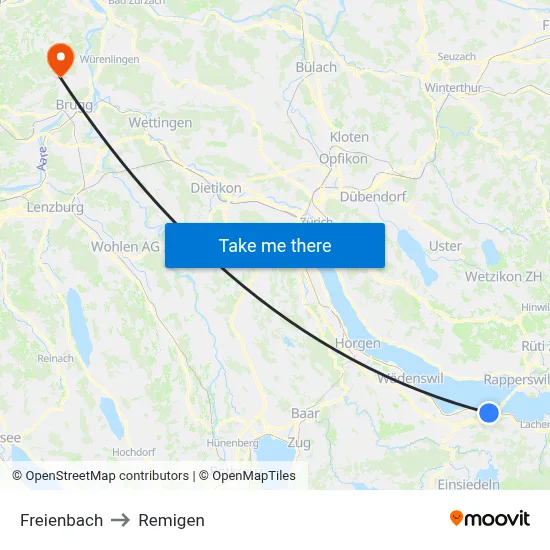 Freienbach to Remigen map