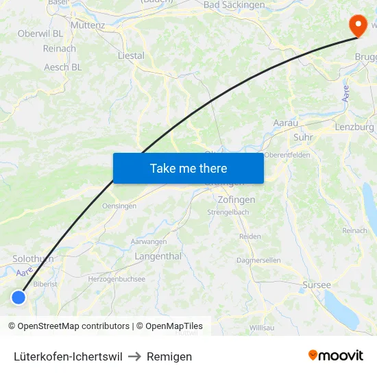 Lüterkofen-Ichertswil to Remigen map